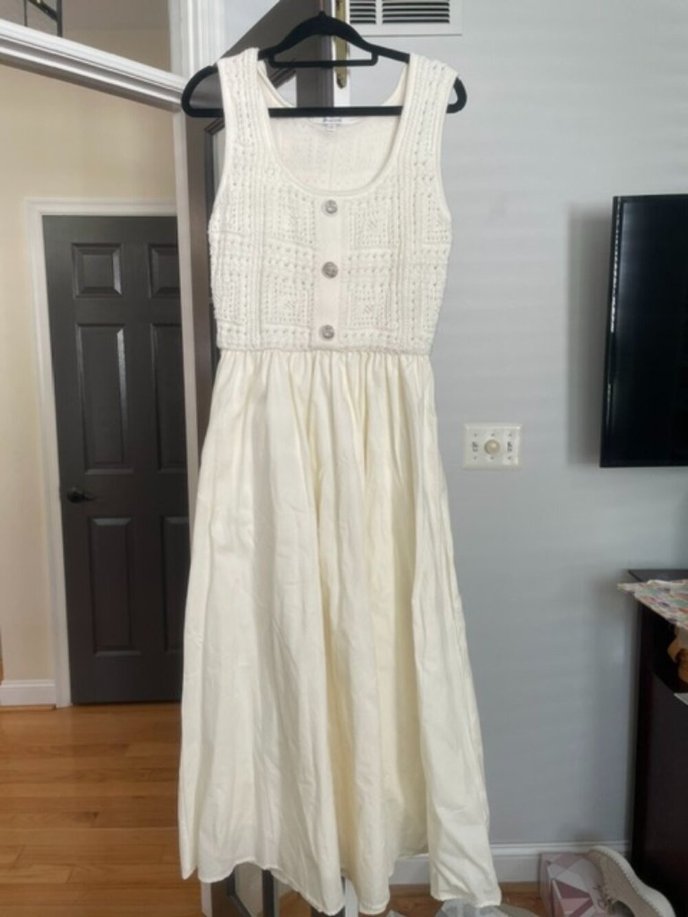 Zoe & Claire Cream Knit & Cotton Midi Dress